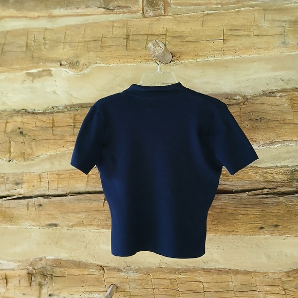 Tricot Par Laurle Brazeau Navy Short Sleeved Double Breasted Cardigan Medium - Picture 4 of 5